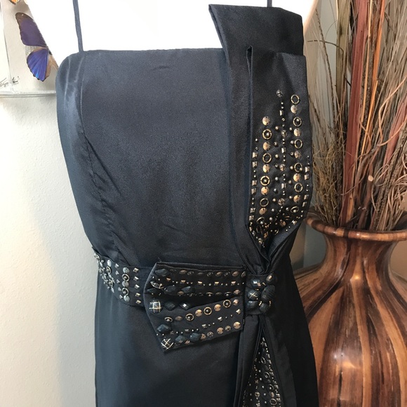 Large Black Dress Cocktail Short Unique Lulumari Beaded Sequin Bow Party NWOT - Picture 6 of 9